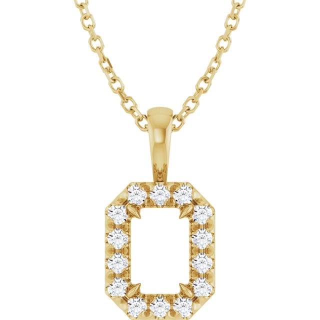 14K Yellow 6x4 mm Emerald 1/5 CTW Natural Diamond Semi-Set 16-18" Necklace