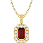 14K Yellow 6x4 mm Natural Mozambique Garnet & 1/5 CTW Natural Diamond 16-18" Necklace
