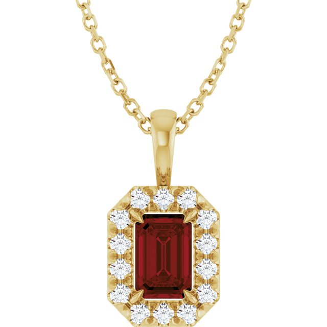 14K Yellow 6x4 mm Natural Mozambique Garnet & 1/5 CTW Natural Diamond 16-18" Necklace