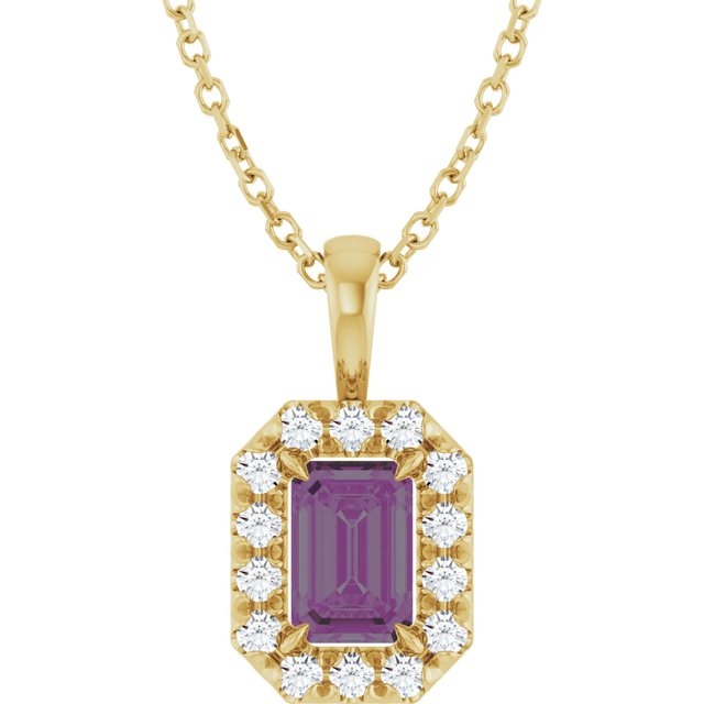 14K Lab-Grown Alexandrite & Natural Diamond Necklace 16-18" Length