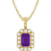 14K Yellow 6x4 mm Natural Amethyst & 1/5 CTW Natural Diamond 16-18" Necklace