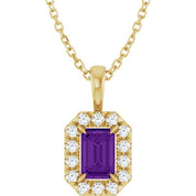 14K Yellow 6x4 mm Natural Amethyst & 1/5 CTW Natural Diamond 16-18" Necklace