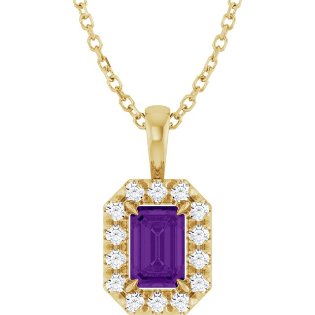 14K Yellow 6x4 mm Natural Amethyst & 1/5 CTW Natural Diamond 16-18" Necklace