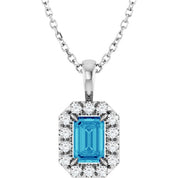 Sterling Silver 6x4 mm Natural Blue Zircon & 1/5 CTW Natural Diamond 16-18" Necklace