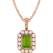 14K Rose 6x4 mm Natural Peridot & 1/5 CTW Natural Diamond 16-18" Necklace