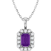14K White 6x4 mm Natural Amethyst & 1/5 CTW Natural Diamond 16-18" Necklace