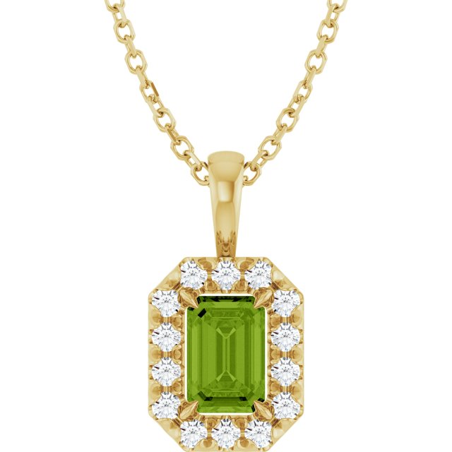 14K Yellow 6x4 mm Natural Peridot & 1/5 CTW Natural Diamond 16-18" Necklace