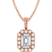 14K Rose 6x4 mm Natural White Sapphire & 1/5 CTW Natural Diamond 16-18" Necklace
