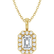 14K Yellow 6x4 mm Natural White Sapphire & 1/5 CTW Natural Diamond 16-18" Necklace