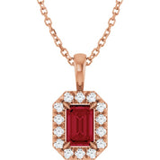 14K Rose 6x4 mm Natural Ruby & 1/5 CTW Natural Diamond 16-18" Necklace