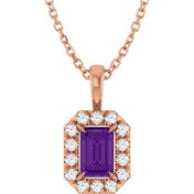 14K Rose 6x4 mm Natural Amethyst & 1/5 CTW Natural Diamond 16-18" Necklace