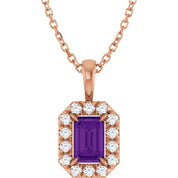 14K Rose 6x4 mm Natural Amethyst & 1/5 CTW Natural Diamond 16-18" Necklace