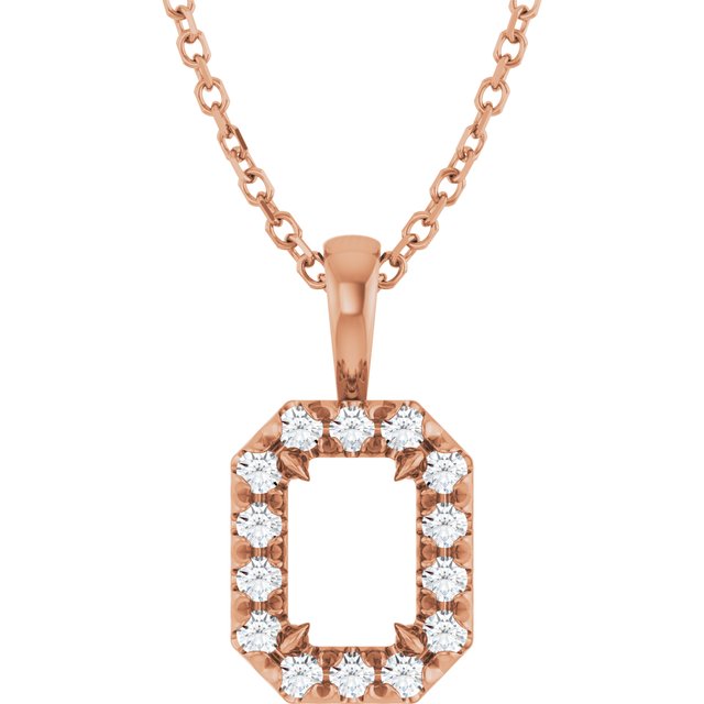 14K Rose 6x4 mm Emerald 1/5 CTW Natural Diamond Semi-Set 16-18" Necklace