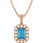 14K Rose 6x4 mm Natural Blue Zircon & 1/5 CTW Natural Diamond 16-18" Necklace