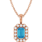 14K Rose 6x4 mm Natural Blue Zircon & 1/5 CTW Natural Diamond 16-18" Necklace
