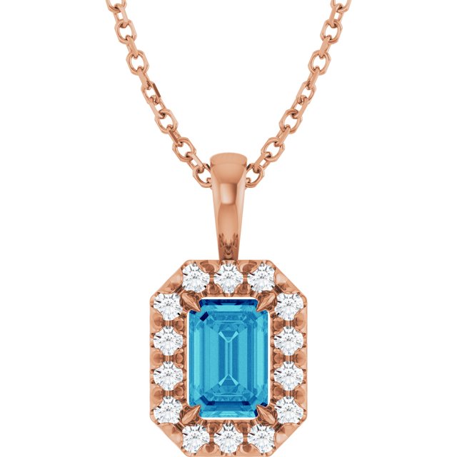 14K Rose 6x4 mm Natural Blue Zircon & 1/5 CTW Natural Diamond 16-18" Necklace