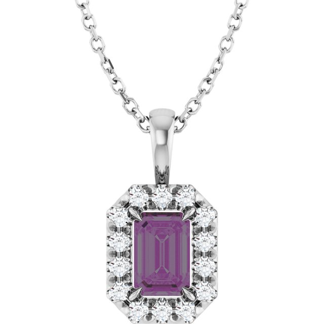 Sterling Silver 6x4 mm Lab-Grown Alexandrite & 1/5 CTW Natural Diamond 16-18" Necklace