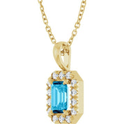 14K Yellow 6x4 mm Natural Aquamarine & 1/5 CTW Natural Diamond 16-18" Necklace
