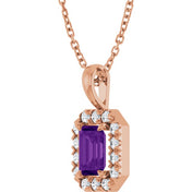 14K Rose 6x4 mm Natural Amethyst & 1/5 CTW Natural Diamond 16-18" Necklace