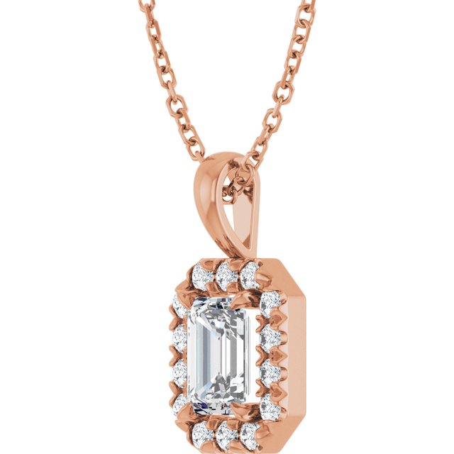 14K Rose 6x4 mm Natural White Sapphire & 1/5 CTW Natural Diamond 16-18" Necklace
