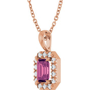 14K Rose 6x4 mm Natural Pink Tourmaline & 1/5 CTW Natural Diamond 16-18" Necklace