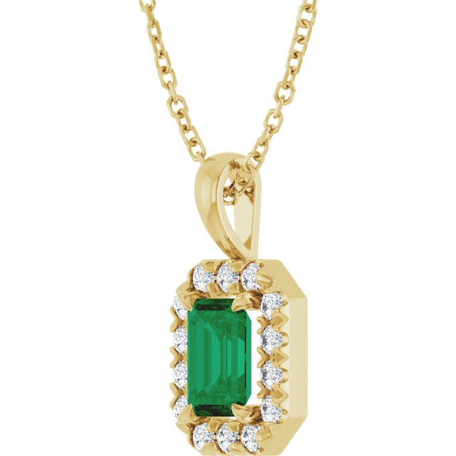 14K Yellow 6x4 mm Natural Emerald & 1/5 CTW Natural Diamond 16-18" Necklace
