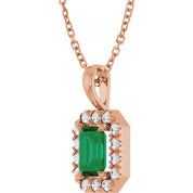 14K Rose 6x4 mm Lab-Grown Emerald & 1/5 CTW Natural Diamond 16-18" Necklace