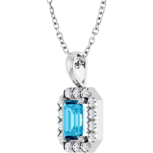 Platinum 6x4 mm Natural Aquamarine & 1/5 CTW Natural Diamond 16-18" Necklace