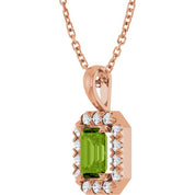 14K Rose 6x4 mm Natural Peridot & 1/5 CTW Natural Diamond 16-18" Necklace