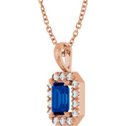 14K Rose 6x4 mm Natural Blue Sapphire & 1/5 CTW Natural Diamond 16-18" Necklace