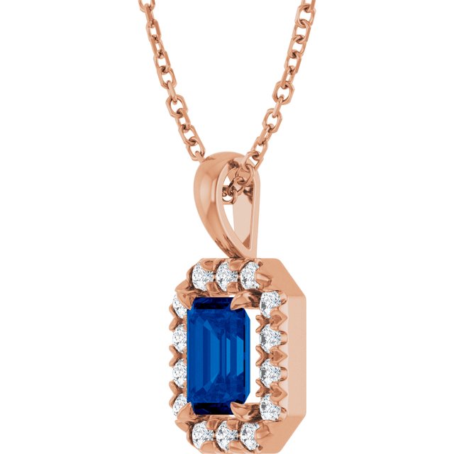 14K Rose 6x4 mm Natural Blue Sapphire & 1/5 CTW Natural Diamond 16-18" Necklace