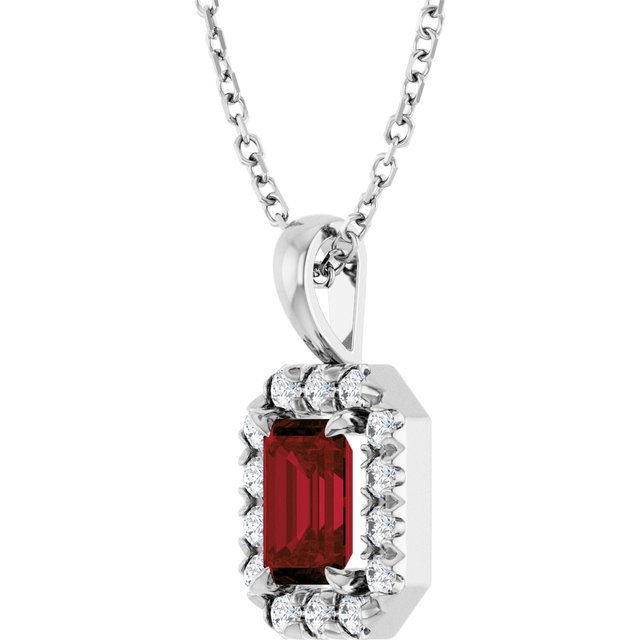 Sterling Silver 6x4 mm Natural Mozambique Garnet & 1/5 CTW Natural Diamond 16-18" Necklace