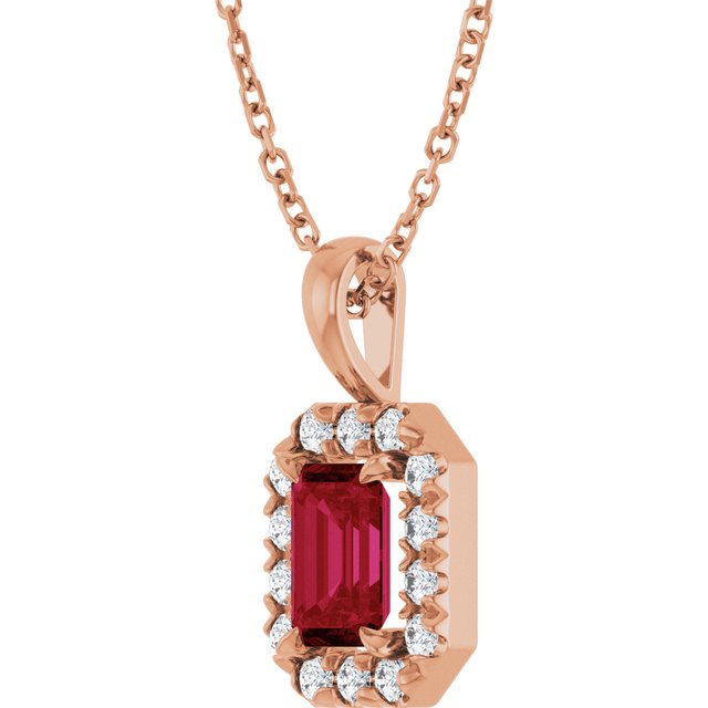 14K Rose 6x4 mm Natural Ruby & 1/5 CTW Natural Diamond 16-18" Necklace