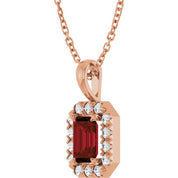 14K Rose 6x4 mm Natural Mozambique Garnet & 1/5 CTW Natural Diamond 16-18" Necklace