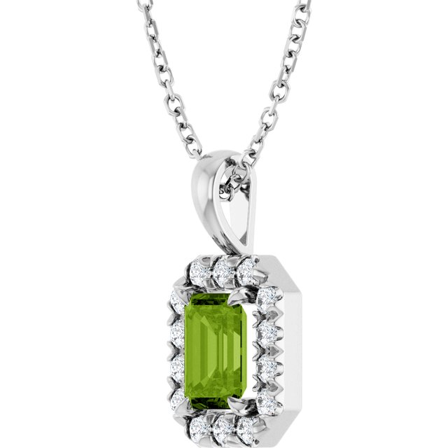 Sterling Silver 6x4 mm Natural Peridot & 1/5 CTW Natural Diamond 16-18" Necklace