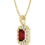 14K Yellow 6x4 mm Natural Mozambique Garnet & 1/5 CTW Natural Diamond 16-18" Necklace