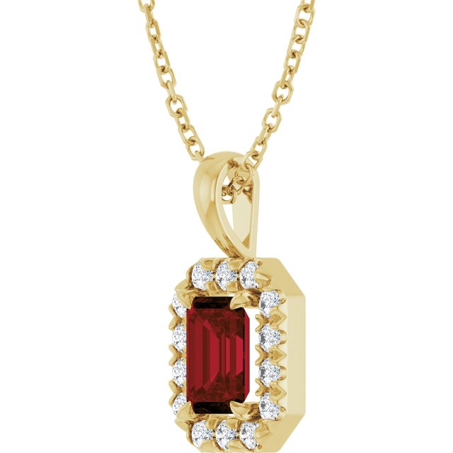 14K Yellow 6x4 mm Natural Mozambique Garnet & 1/5 CTW Natural Diamond 16-18" Necklace