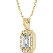 14K Yellow 6x4 mm Natural White Sapphire & 1/5 CTW Natural Diamond 16-18" Necklace