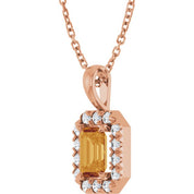 14K Rose 6x4 mm Natural Citrine & 1/5 CTW Natural Diamond 16-18" Necklace