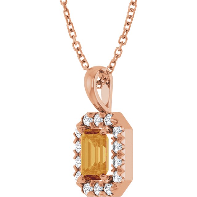 14K Rose 6x4 mm Natural Citrine & 1/5 CTW Natural Diamond 16-18" Necklace