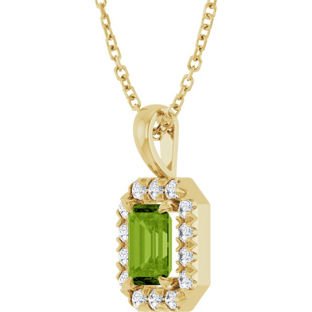14K Yellow 6x4 mm Natural Peridot & 1/5 CTW Natural Diamond 16-18" Necklace