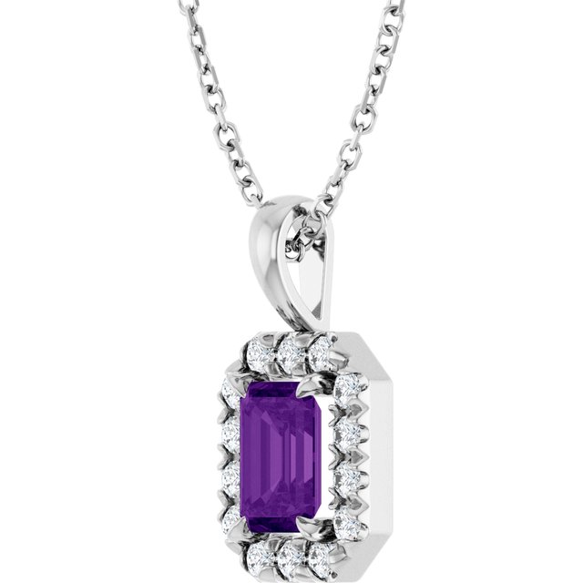 14K White 6x4 mm Natural Amethyst & 1/5 CTW Natural Diamond 16-18" Necklace