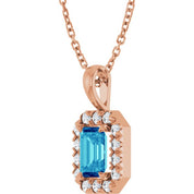 14K Rose 6x4 mm Natural Blue Zircon & 1/5 CTW Natural Diamond 16-18" Necklace
