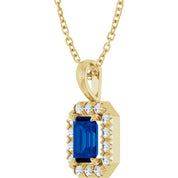14K Yellow 6x4 mm Lab-Grown Blue Sapphire & 1/5 CTW Natural Diamond 16-18" Necklace