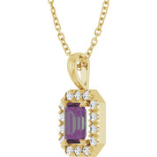 14K Lab-Grown Alexandrite & Natural Diamond Necklace 16-18" Length