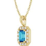 14K Yellow 6x4 mm Natural Blue Zircon & 1/5 CTW Natural Diamond 16-18" Necklace