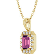 14K Yellow 6x4 mm Natural Pink Tourmaline & 1/5 CTW Natural Diamond 16-18" Necklace