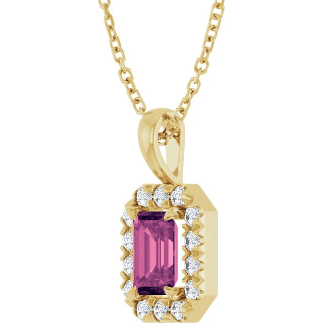 14K Yellow 6x4 mm Natural Pink Tourmaline & 1/5 CTW Natural Diamond 16-18" Necklace