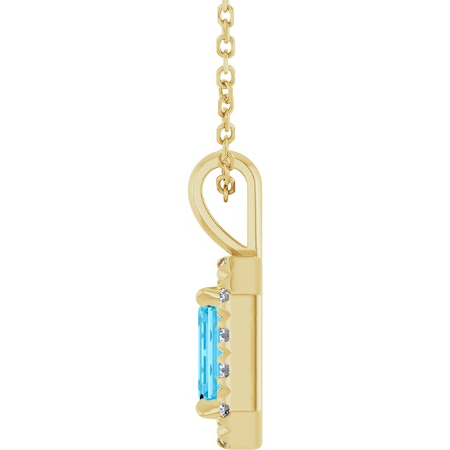 14K Yellow 6x4 mm Natural Aquamarine & 1/5 CTW Natural Diamond 16-18" Necklace