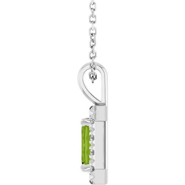 Sterling Silver 6x4 mm Natural Peridot & 1/5 CTW Natural Diamond 16-18" Necklace